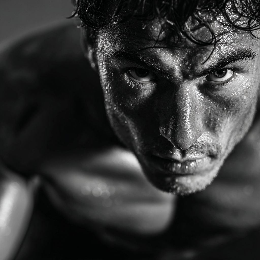 determined athlete preparing for intense workout showing focus and mental strength